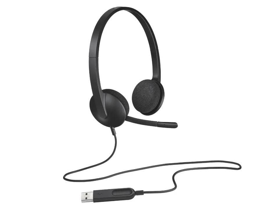 Logitech Гарнитура H340 Headset, накладные, микрофон поворотный двунаправленный, USB, 1.8 м, чёрный.