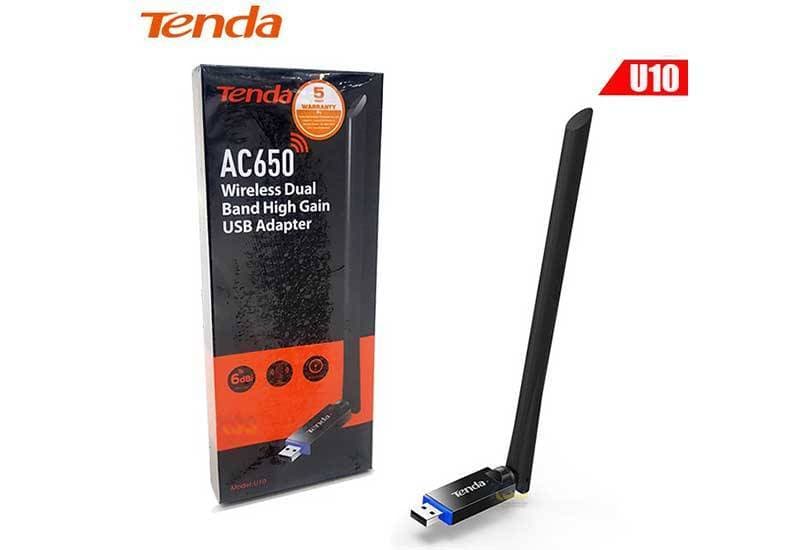 Tenda U10 Двухдиапазонный Wi-Fi адаптер, 2,4/5 ГГц, до 633 Мбит/с, передатчик 20 dBm, подключение USB, 1х6dBi