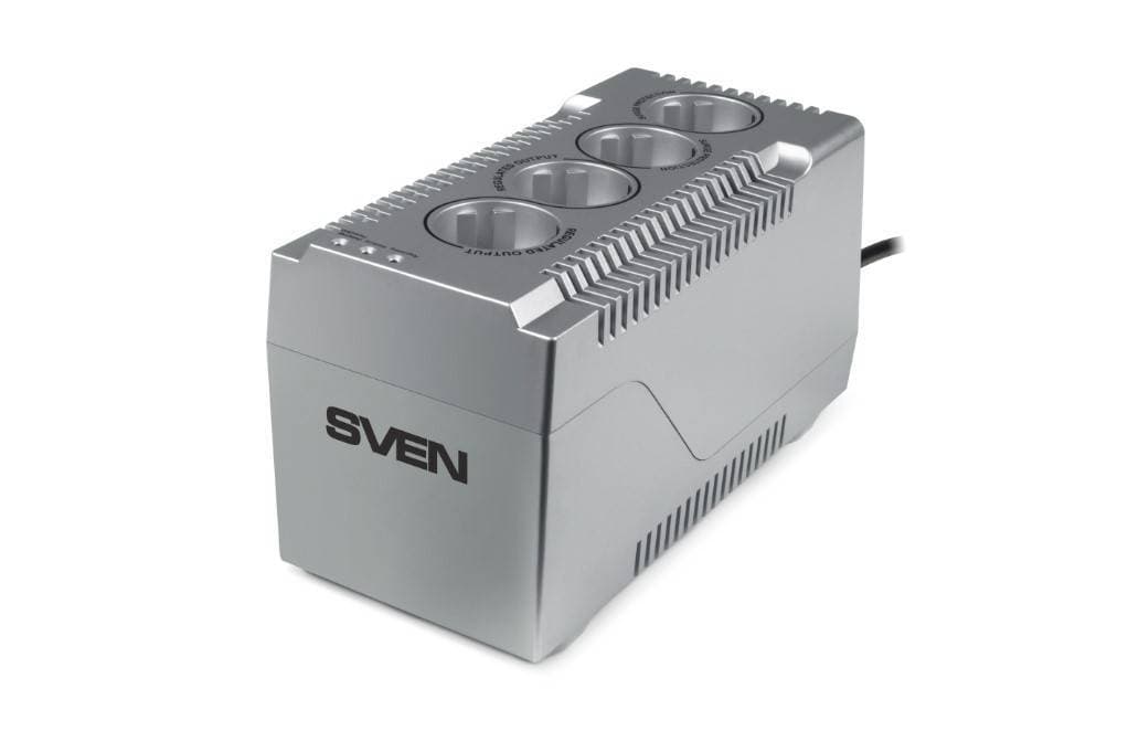 SVEN Стабилизатор VR-F1000 (≤320Вт, Вх.184-285V,4 × CEE7/4 (2*AVR, 2*сетевой фильтр) серебро