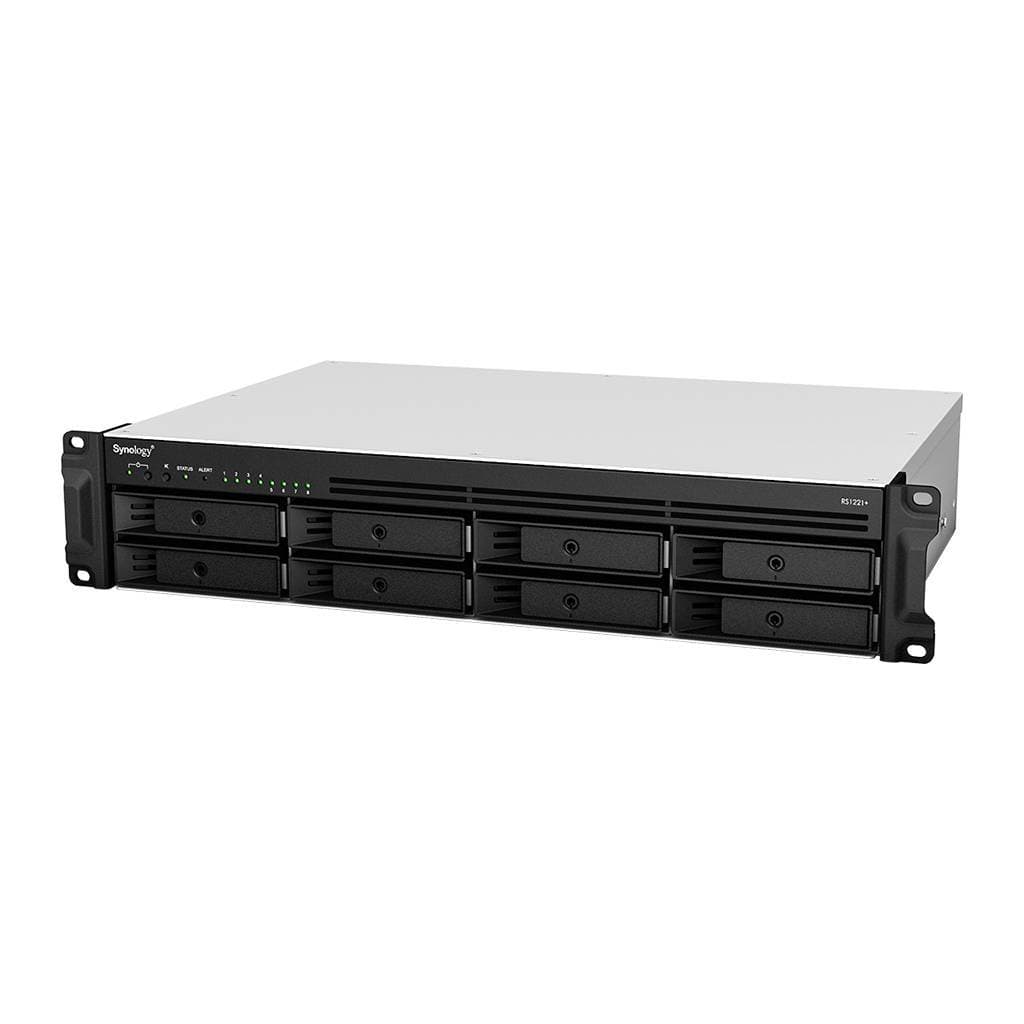 Synology RS1221+ Сетевое хранилище QC2.2GHzCPU/4GbDDR4(upto32)/RAID0,1,5,6,10/upto 8 hot plug HDDs SATA(3,5'or2,5')(upto 12 with RX418)/2xUSB3.2/1eSATA/iSCSI/4xGbE(+1Expslot)/2xIPcam(upto 40)
