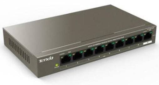 Tenda TEF1109P-8-63W Коммутатор неуправляемый PoE, 9 портов, 9x100 Мбит/с, PoE 8х58 Вт, настольный