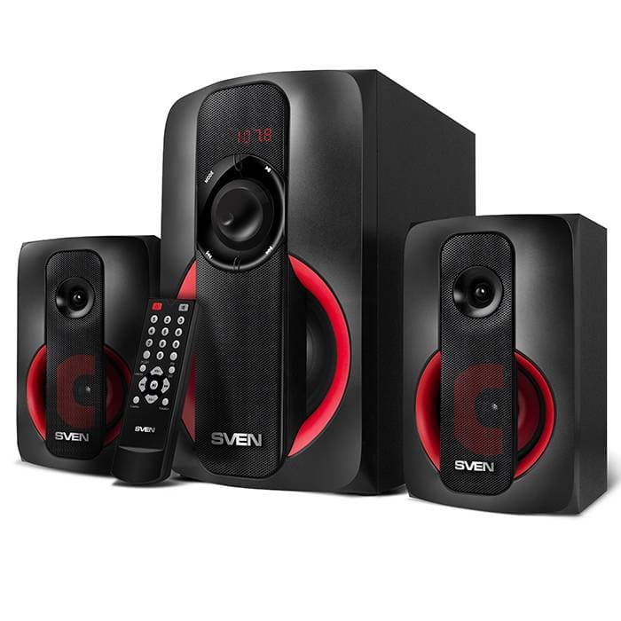 SVEN MS-304, черный, акустическая система 2.1, мощность (RMS): 20 Вт + 2x10 Вт, FM-тюнер, USB/SD, дисплей, ПДУ, Bluetoot