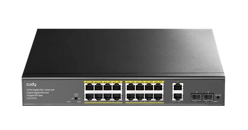 Cudy GS1018PS2 3.0 Коммутатор с 18 гигабитными портами (16 портов PoE+) и 2 портами SFP