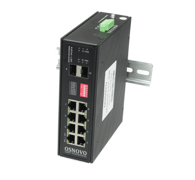 Промышленный PoE коммутатор Gigabit Ethernet OSNOVO SW-80802/I(Port 90W,300W) Промышленный HiPoE коммутатор Gigabit Ethernet на 8GE PoE + 2 GE SFP порта. Порты: 1 x GE (10/100/1000Base-T) с PoE BT (до 90W) + 7 x GE (10/100/1000Base-T) с PoE (до