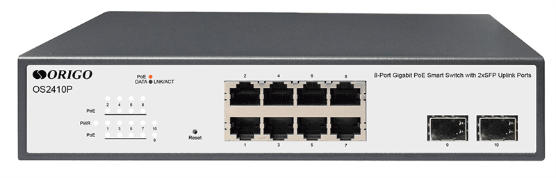 Коммутатор ORIGO Настраиваемый L2 PoE-коммутатор 8x1000Base-T PoE, 2x1000Base-X SFP, PoE-бюджет 120 Вт, комплект для установки в 19" стойку