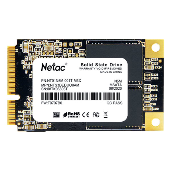 SSD накопитель Netac SSD N5M 1TB mSATA SATAIII 3D NAND, R/W up to 560/520MB/s, TBW 560TB, 3y wty
