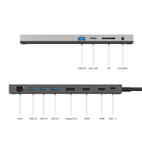 док-станция Docking Station WAVLINK USB-C Triple Display /85W PowerDelivery/2xUSB3.0/2xUSB2.0/1xUSB C/1xDP/2xHDMI/1xGigabit LAN/1xAudio In/Out/1xSD/Micro SD CardReader - фото 5