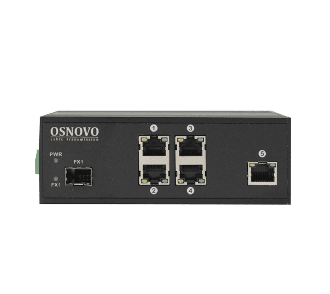 Промышленный PoE коммутатор Fast Ethernet OSNOVO SW-40501/IC Промышленный PoE коммутатор Fast Ethernet на 6 портов. Порты: 4 x FE (10/100Base-T) с PoE (до 30W) + 1 x FE (10/100Base-T) + 1 x FE SFP (100Base-X). Вход для резервного питания. Вст