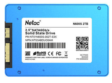 SSD накопитель Netac SSD N600S 2TB 2.5 SATAIII 3D NAND, 7mm, R/W up to 545/500MB/s, TBW 1120TB, 5y wty