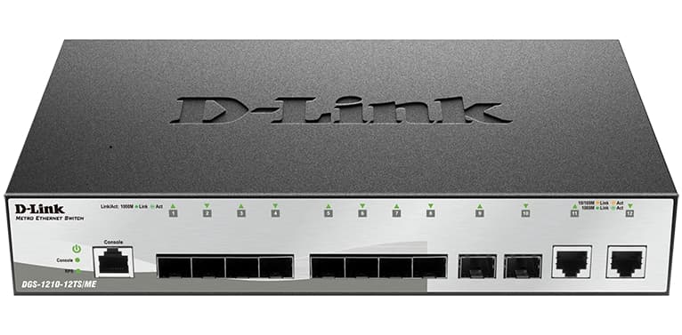 D-Link DGS-1210-12TS/ME/B1A Управляемый L2 коммутатор с 10 портами 1000Base-X SFP и 2 портами 10/100/1000Base-T