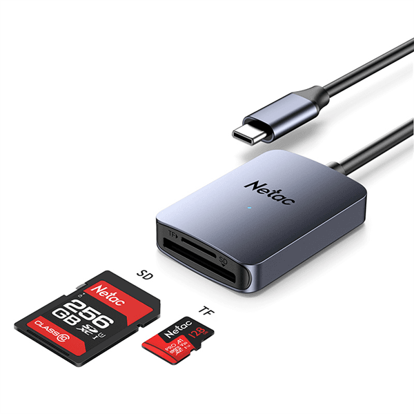 Кард-ридер Netac Flash WK12/серый/SD/SDHC/SDXC/microSD/microSDHC/microSDXC/USB 3.0 Type-C/пластик