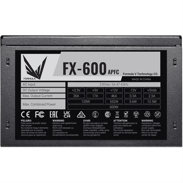 Блок питания Formula V Line FX-600, 600W, APFC, 12cm Fan