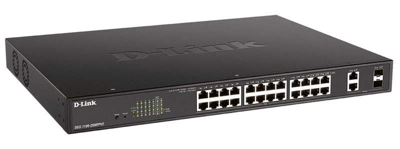 Коммутатор D-Link Настраиваемый L2 PoE-коммутатор, 24х1000Base-T PoE (4 порта 802.3bt 90 Вт), 2xCombo 1000Base-T/SFP, PoE-бюджет 525 Вт