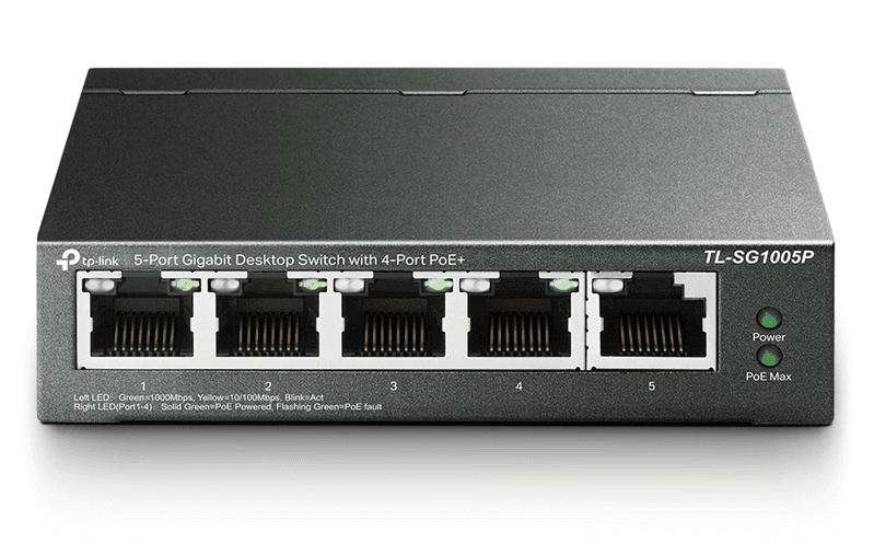 коммутатор TP-Link TL-SG1005P, 5-Port Gigabit Desktop Switch with  4-Port PoE+, 65 W