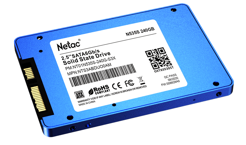 SSD 2.5" Netac 240Gb N535S Series <NT01N535S-240G-S3X> Retail (SATA3, up to 540/490MBs, 3D NAND, 140TBW, 7mm)