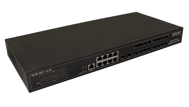 Коммутатор Gigabit Ethernet OSNOVO SW-70818/L2 Управляемый L2+ коммутатор Gigabit Ethernet на 18 x GE SFP + 8 x GE RJ45 портов. Порты: 18 x GE SFP (1000 Base-X), 8 x GE (10/100/1000 Base-T). Консольный порт, Уровень управления L