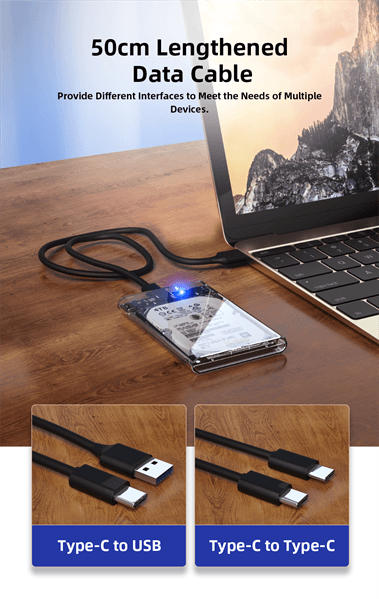 Внешний корпус для диска HDD/SSD Netac WH11 2.5 SATA to USB3.0 External HDD/SSD Case, Slide Transparent Cover, with USB3.0 C to C cable (незначительное повреждение коробки)