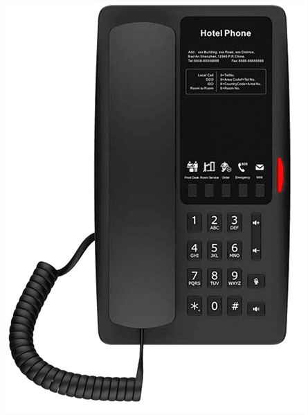 Отельный SIP-Телефон Fanvil H4, 2 SIP-акк., POE, БП в комп., 2x100 Mbps, Чёрный, 5 прог. клав.