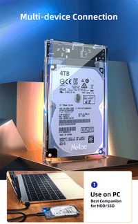 Внешний корпус для диска HDD/SSD Netac WH11 2.5 SATA to USB3.0 External HDD/SSD Case, Slide Transparent Cover, with USB3.0 C to C cable (незначительное повреждение коробки) - фото 4