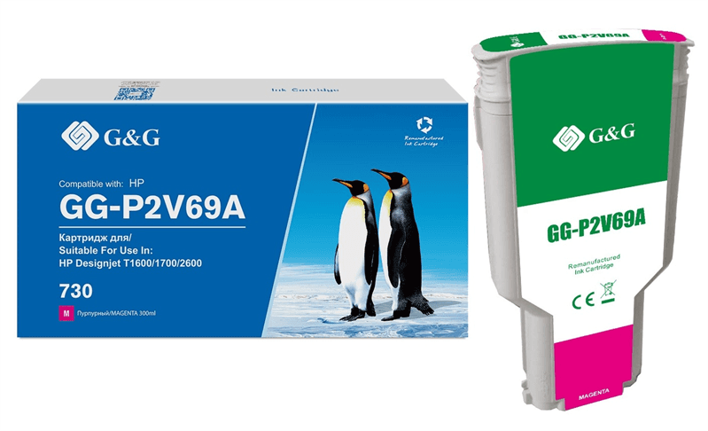 Картридж Cartridge G&G 730 для DJ T1600/T1700/T2600 пурпурный 300 мл  аналог P2V69A  гарантия 36 мес.