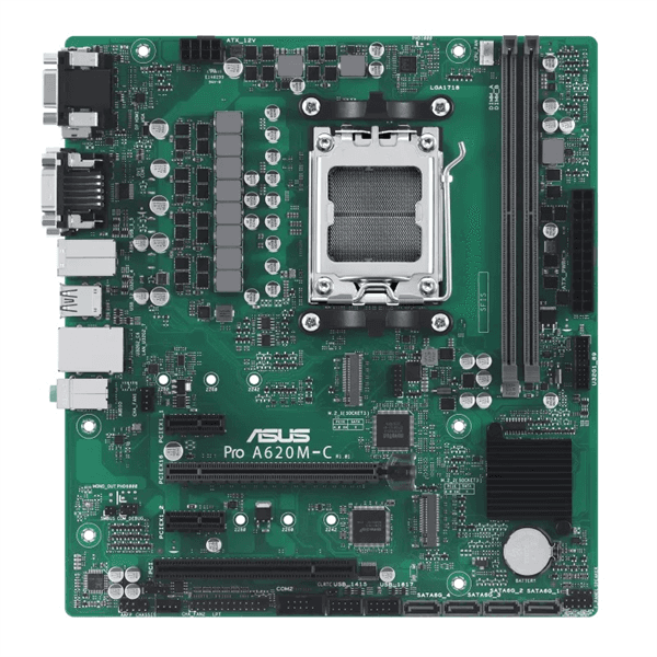 Материнская плата ASUS Pro A620M-C-CSM, AM5, AMD A620, 2xDDR5, 4xSATA, 2xM.2 PCIe 4.0 x4, 1xPCIe 4.0 x16, 2xPCIe x1, 1xRJ45 1GbE, 1xUSB 3.2 Gen 2, 3xUSB 2.0, 1xUSB-C 3.2 Gen 2, 1xDVI-D, 1xDP, 1xHDMI, 1xVGA, 3x3.5 мм, 7.1, mATX