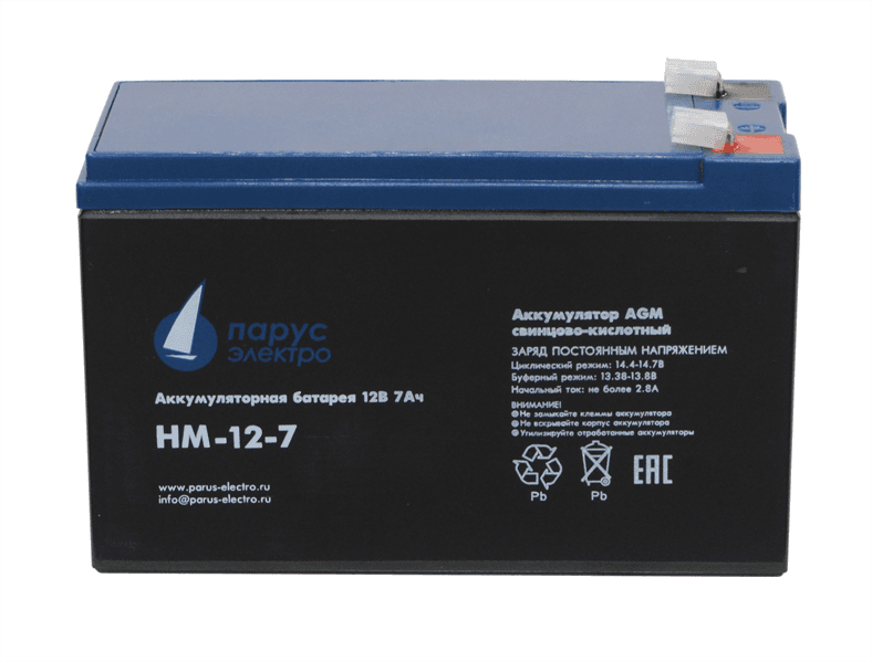  Парус-электро Аккумуляторная батарея для ИБП  HM-12-7 (AGM/12В/7,2Ач/клемма F2)