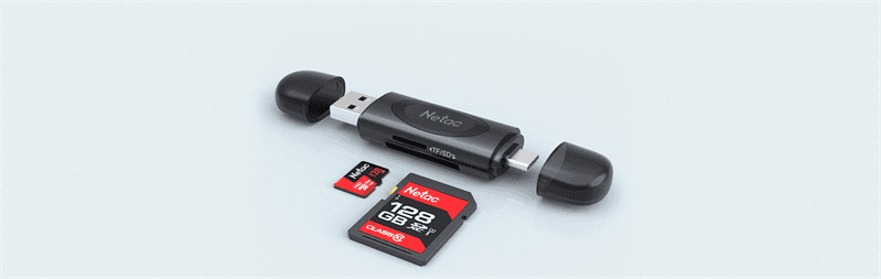 Кардридер  Netac card reader WK14, USB3.0+Type-C to mSD/SD, Black (repl. NT09WK14-30BK) (незначительное повреждение коробки)