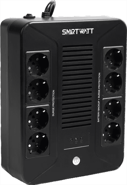 Источник бесперебойного питания SMARTWATT ИБП линейно-интерактивный, мощность 600/360 ВА/Вт, напольный/настенный, LED индикация, Shuko CEE7/4 - 8 шт. (4 шт. с резервным питанием, 4 шт. - сетевой фильтр), встроенные АКБ (370302027000