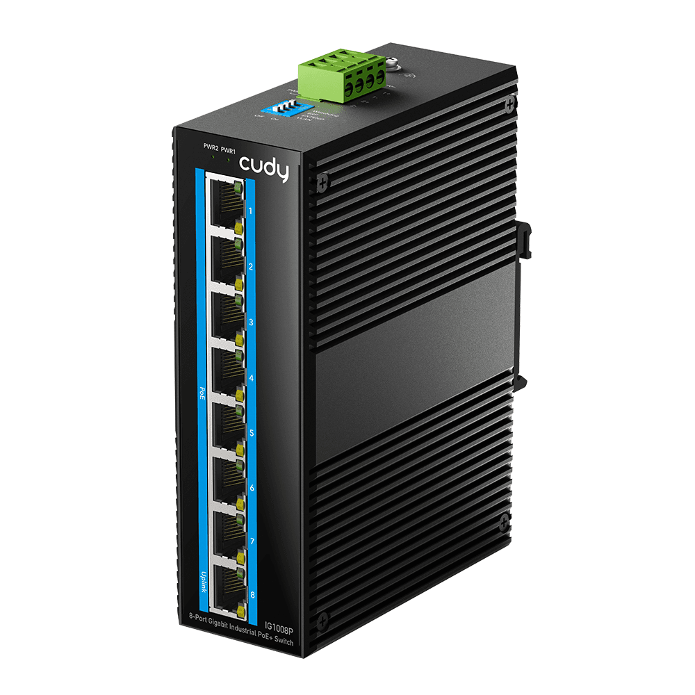Промышленный коммутатор/ 8-Port Aluminum Industrial PoE+ Switch, 1000Mbps 8-Port RJ45, 802.3at/af, Din-rail design, Power supply: DC 9.6~57V work temperature:-40 °C-75°C, Power Adapter Not Included