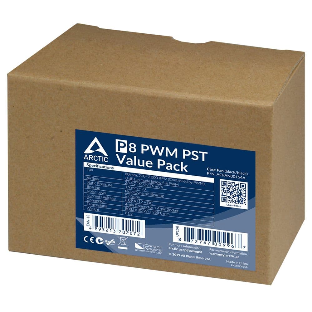 Вентилятор корпусной ARCTIC Cooling P8 PWM PST Value Pack (Black/Black) - retail (ACFAN00154A)