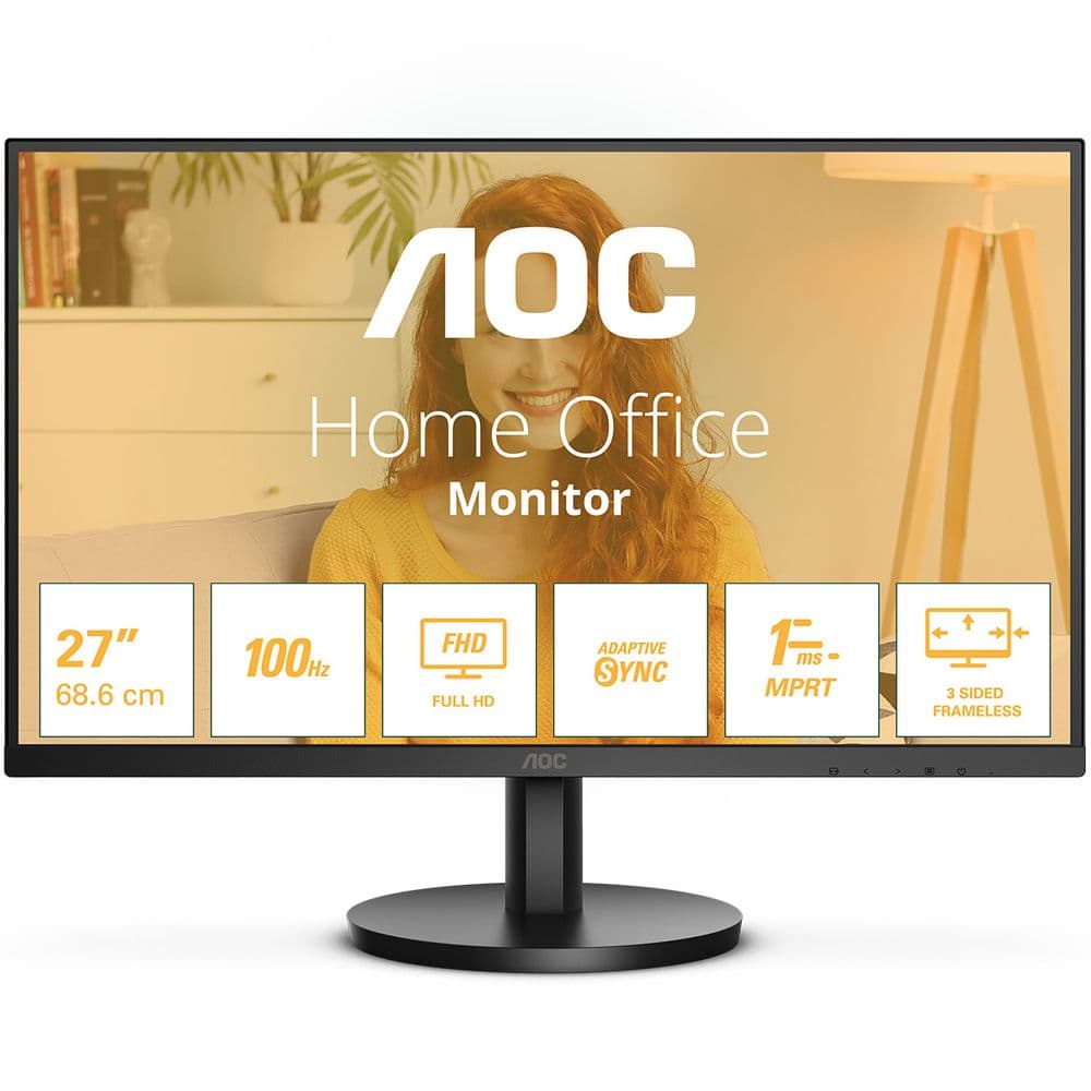 МОНИТОР 27" AOC 27B3HMA2 Black (VA, 1920x1080, 100Hz, 1 ms, 178°/178°, 250 cd/m, 4000:1, +HDMI 1.4, +MM)