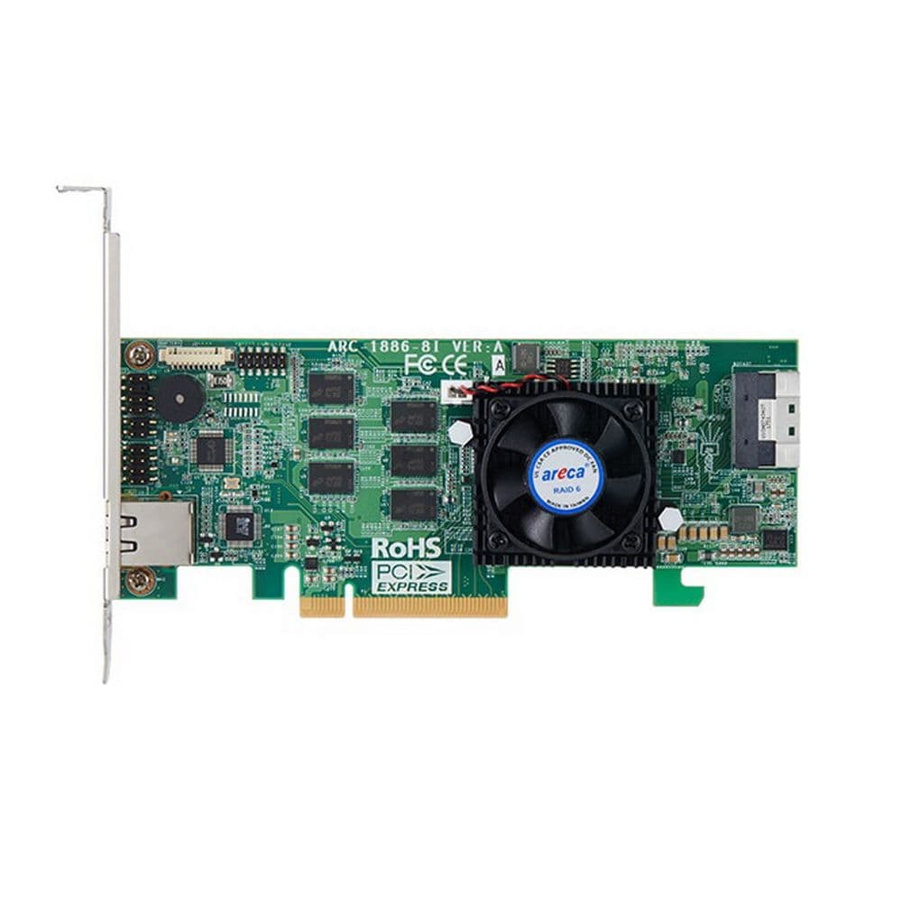 RAID-контроллер Areca ARC-1886-8I PCIe 4.0 x8 Low Profile, NVMe/SAS/SATA 12G, RAID 0,1,5,6,10,50,60, 8port (1*int SFF8654 x8), Cache 8GB (аналог LSI 9560-8i 05-50077-01), RTL