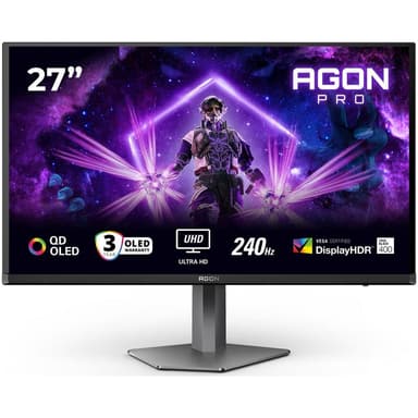 Монитор 26.5" AOC AGON AG276UZD QD-OLED, 3840x2160, 240Hz, 0,03ms, 1000сd/m, 1500000:1, HDR10 | 2xHDMI(2.1), DP(2.1), Type-C(PD-65W), 4xUSB 3.2 | HAS, Pivot, Swivel, ExPSU, Speakers, Vesa 100, Black/Grey