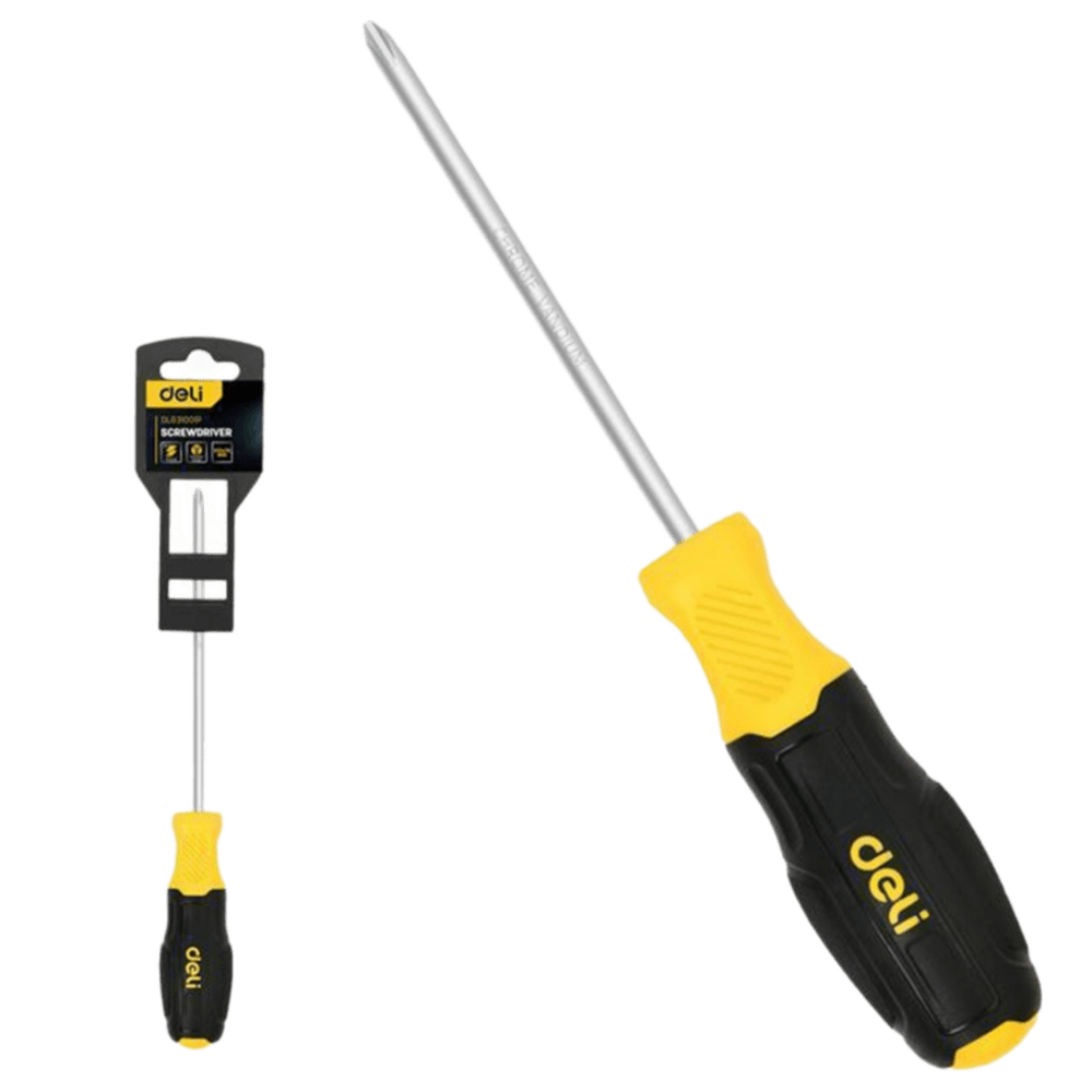 Отвертка Pozidriv Deli DL631001P PZ1x75мм сталь Cr-V, двухкомпонентная прорезиненная рукоять