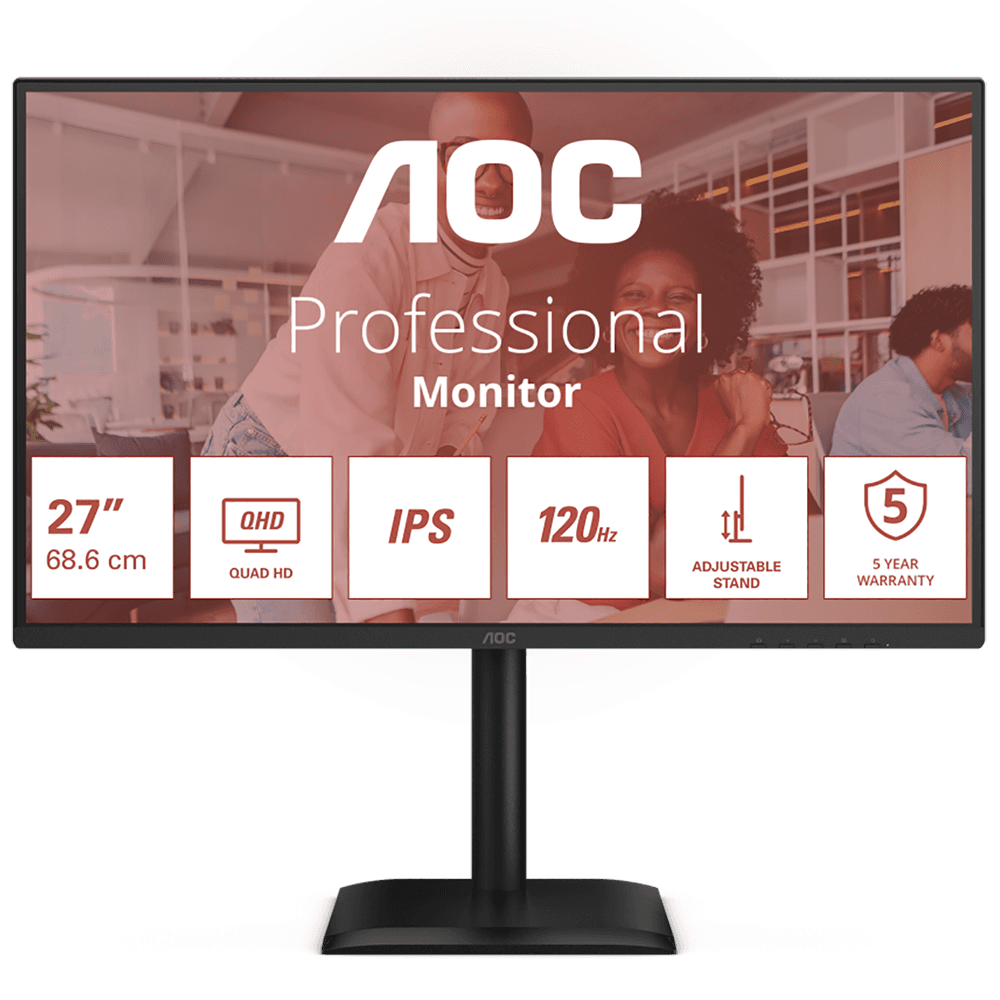 Монитор 27" AOC Q27E4U черный (IPS, 2560x1440, 178°/178°, 350cd/m2, 1500:1 (20M:1), 4ms, 120Hz, HAS, HDMI, DisplayPort, USB-Hub, MM) (Q27E4U)