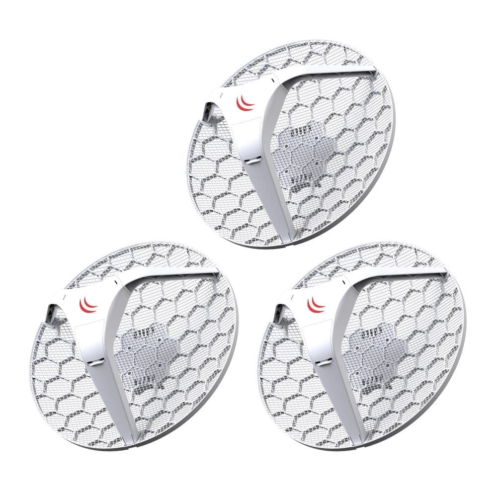 Маршрутизатор MIKROTIK RBLHG-5nD-3 комплект из 3 устройств в одной упаковке! RBLHG5kit LHG 5 3-pack (LHG 5 with 24.5dBi 5GHz antenna, Dual Chain 802.11an wireless, 600MHz CPU, 64MB RAM, 1x LAN, POE, PSU, RouterOS L3