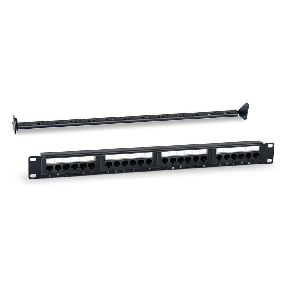 Патч-панель Hyperline Bad Pack WRline WR-PL-24-C5E-D Патч-панель 19" (1U), 24 порта RJ-45, категория 5e, Dual IDC, с задним кабельным организатором, цвет черный bp