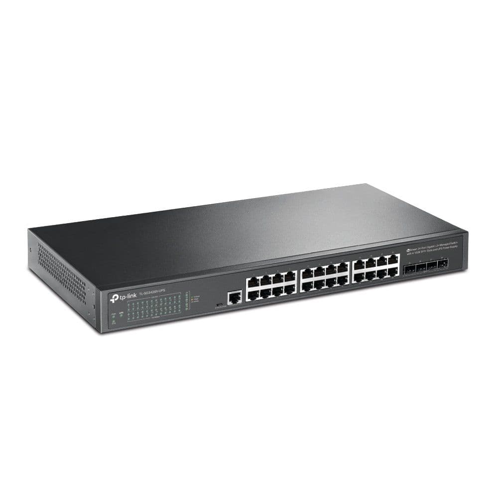 Коммутатор TP-LINK TL-SG3428X-UPS JetStream™ 24 портовый гигабитный управляемый коммутатор уровня 2+ с 4 слотами SFP+ 10GE и источником бесперебойного питания
