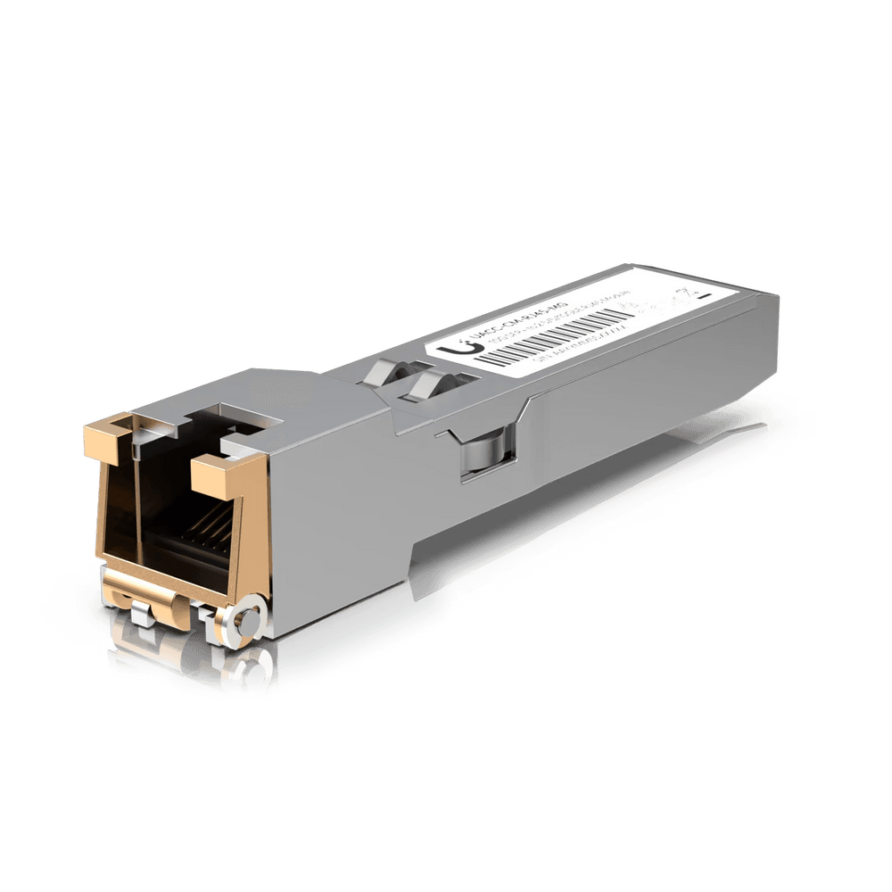 UACC-CM-RJ45-MG - Ubiquiti UACC-CM-RJ45-MG SFP+ to RJ45 adapter, 1/2.5/5/10 GbE is a RJ45 transceiver that can be inserted into an SFP port in order to connect a copper Ethernet cable