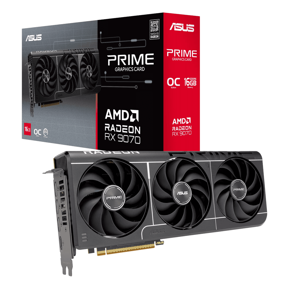 Видеокарта ASUS RX9070 PRIME EVO OC 16GB GDDR6 256bit 3xDP HDMI 3FAN RTL (PRIME-RX9070-O16G-EVO)