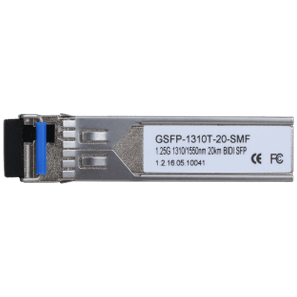 SFP-модуль, Разъем: LC; скорость передачи: до 1.25Гбит/с; длина кабеля: до 20км (одномодовое оптоволокно); длина волны (Tx/Rx): 1310нм/1550нм