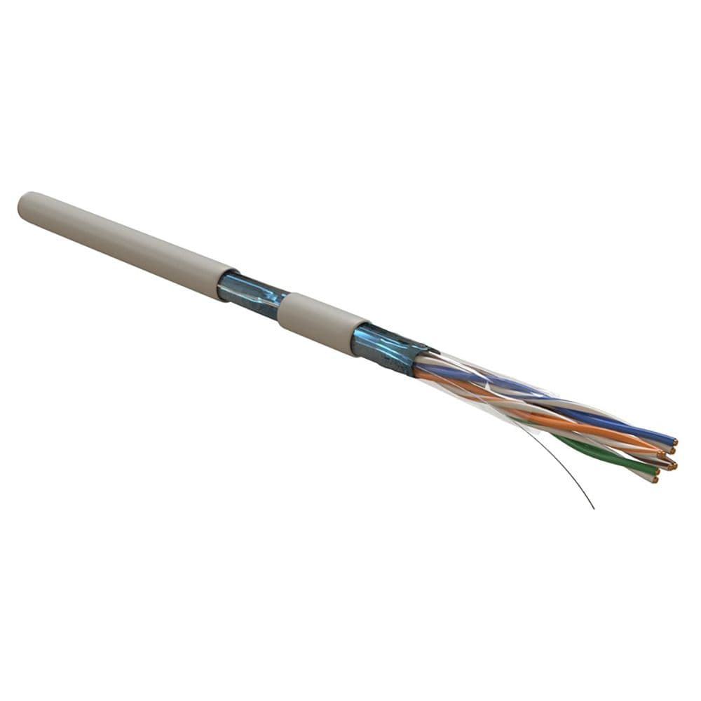 Кабель Hyperline FUTP4R-C5E-S24-IN-LSZH-GY-305 (305м) Кабель витая пара, экранированный F/UTP, общий экран фольга, категория 5e, 4 пары 24 AWG, 4х2х0,51 мм, однопроволочные жилы, LSZH, нг(А)-HF, внутренний -40°C – +75°C, серый, системная гарантия 25 лет