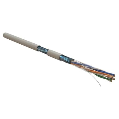 Кабель Hyperline FUTP4R-C5E-S24-IN-LSZH-GY-305 (305м) Кабель витая пара, экранированный F/UTP, общий экран фольга, категория 5e, 4 пары 24 AWG, 4х2х0,51 мм, однопроволочные жилы, LSZH, нг(А)-HF, внутренний -40°C – +75°C, серый, системная гарантия 25 лет