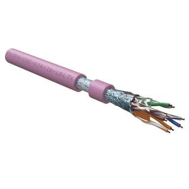 Кабель Hyperline FUTP4-C5E-S24-IN-LSLTX-PK-305 (305м) витая пара, экранированный F/UTP, общий экран фольга, категория 5e, 4 пары 24 AWG, 4х2х0,51 мм, однопроволочныежилы, нг(А)-LSLTx, внутренний -20°C – +60°C, розовый,системная гарантия 25 лет
