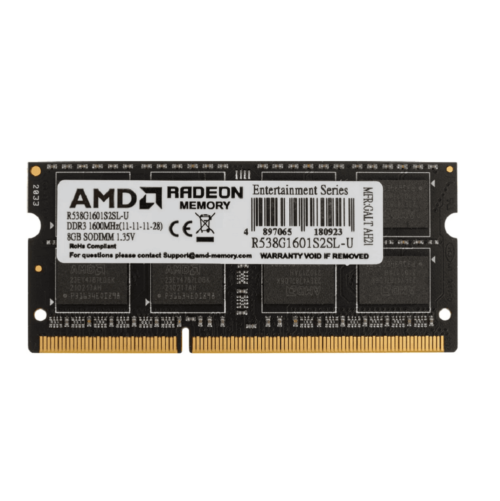 Модуль памяти AMD Radeon 8GB DDR3L 1600 SO DIMM R5 Entertainment Series Black R538G1601S2SL-U Non-ECC, CL11, R538G1601S2SL-U 1.35V, Retail