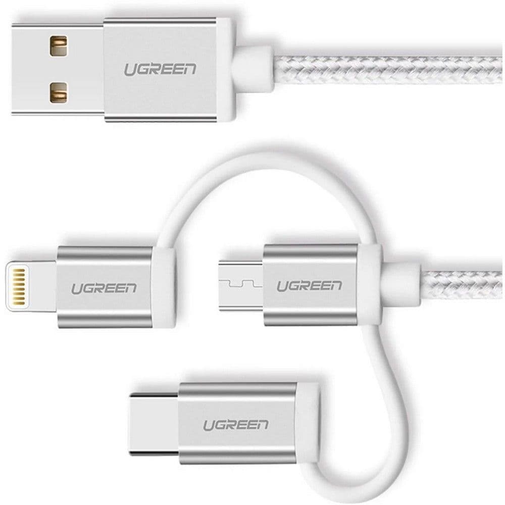 Кабель UGREEN US186 (50203) 3-in-1 USB2.0-A Multifuntion Cable with Braid в оплетке. Длина 1,5 м. Цв