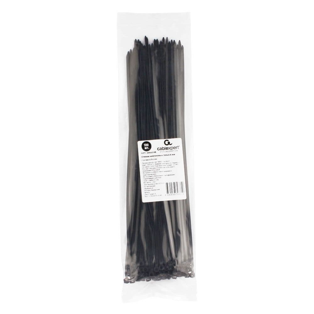 Стяжки CABLEXPERT NYT-300x3.6B черный (пластиковые, 300 мм х 3.6 мм, 100 шт.) (NYT-300x3.6B)