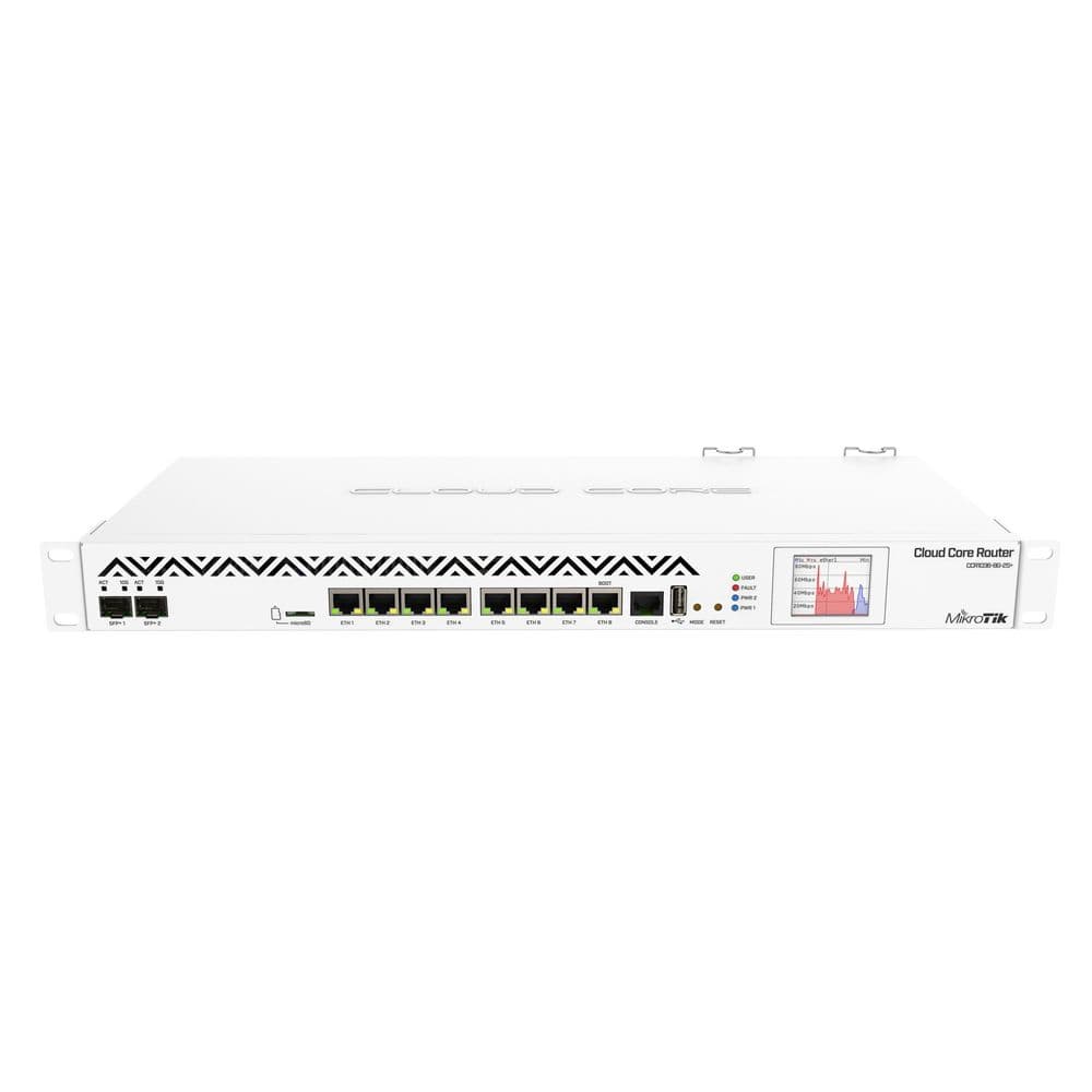 Маршрутизатор MIKROTIK CCR1036-8G-2S+ R2 Cloud Core Router 1036-8G-2S+ with Tilera Tile-Gx36 CPU (36-cores, 1.2Ghz per core), 4GB RAM, 2xSFP+ cage, 8xGbit LAN, RouterOS L6, 1U rackmount case, Dual PSU, LCD panel, r2 version