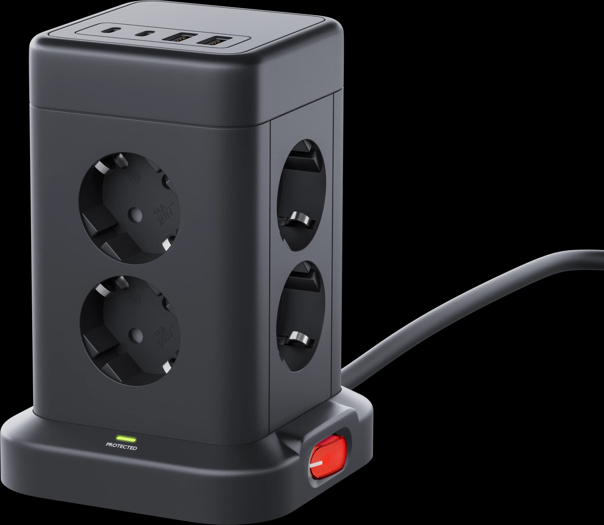 Сетевой фильтр 2м 3*1.5кв.мм 8розеток 16A 230В 2xUSB-A 2xUSB-C черный ILS 451 99630 DEFENDER