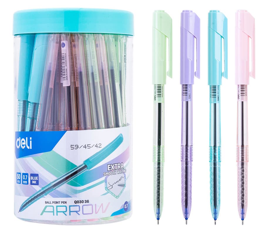 Ручка шариковая Deli Arrow EQ03036-1 прозрачный/ассорти, d=0.7мм, синие чернила (1шт) ассорти